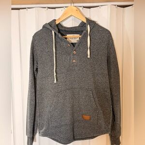 Heather Gray Henley Hoodie Sweatshirt with Drawstring Hood